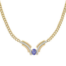 1.50 Carat Diamond and 3.29 Carat Tanzanite V-shaped 14K Yellow Gold Necklace - £3,133.79 GBP
