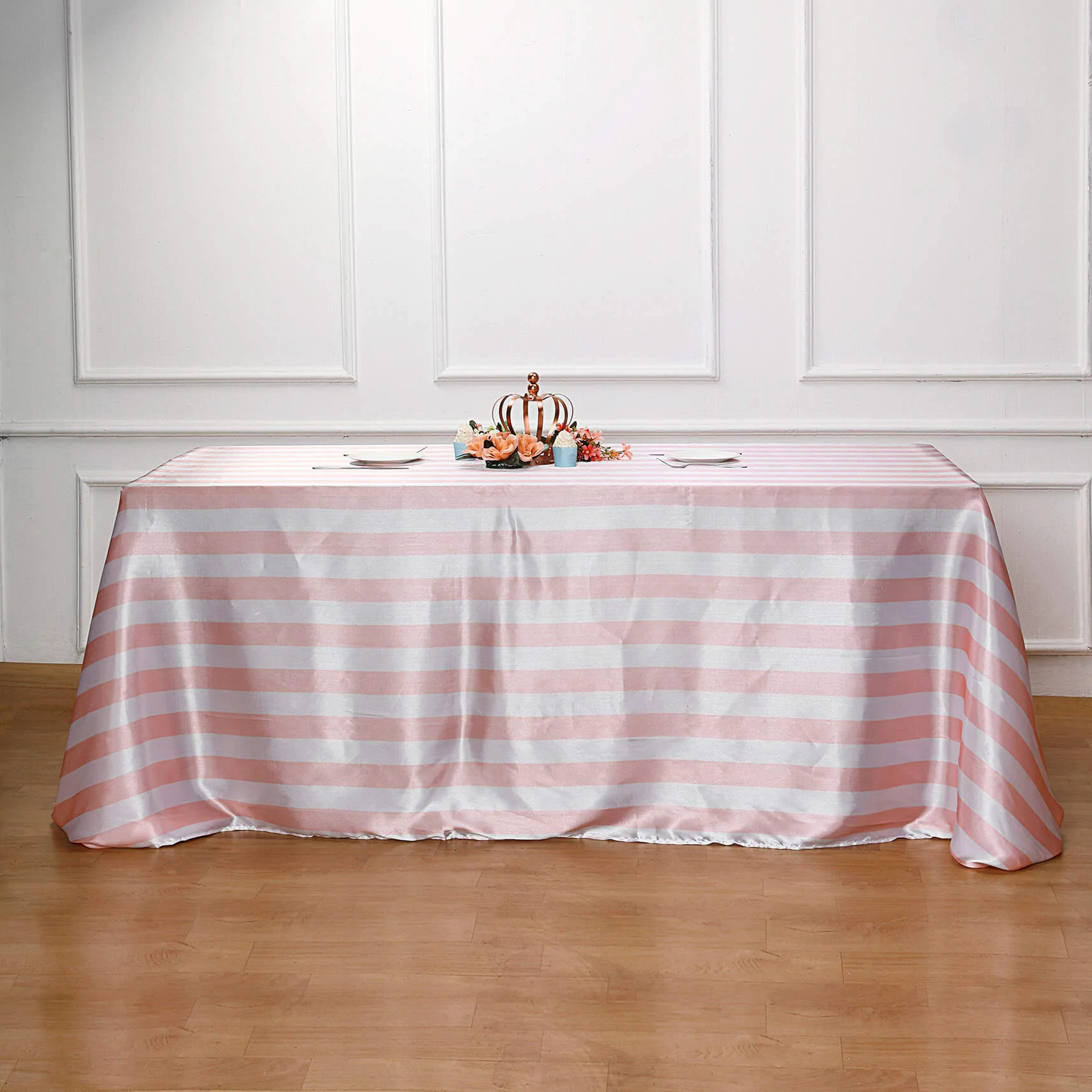 Blush - 90&quot;x156&quot; Rectangle Tablecloth Seamless Stripe Satin Weddings - £32.19 GBP