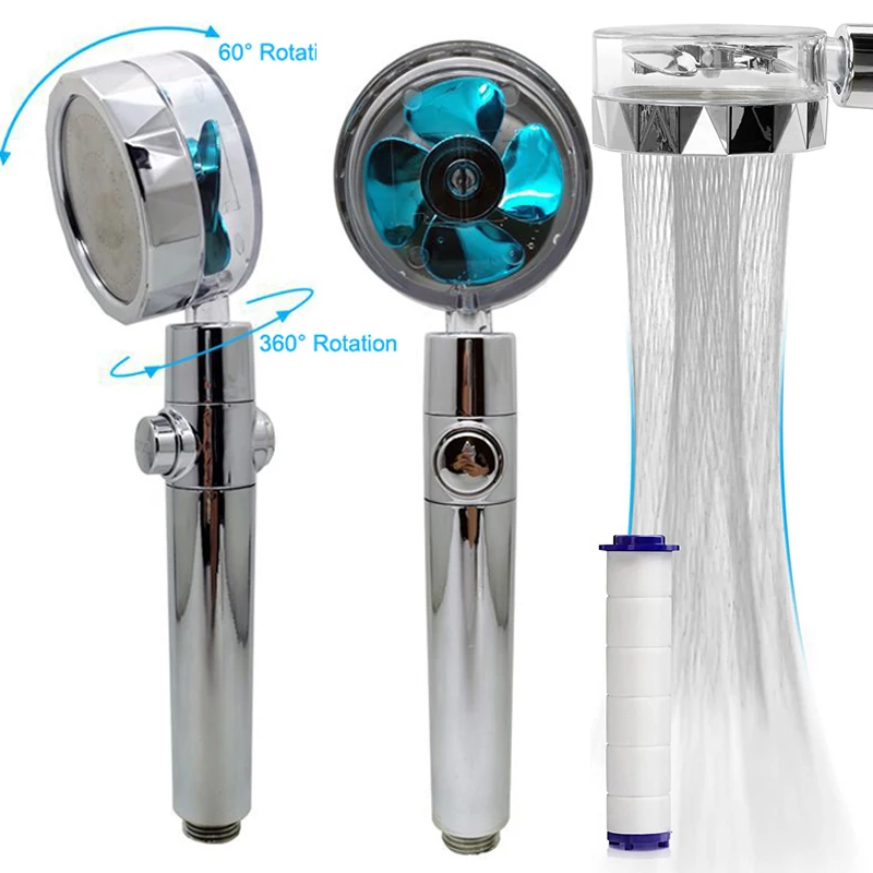 House Home Shower Head Water Saving Flow 360 Degrees Rotating With Small Fan ABS - £26.99 GBP