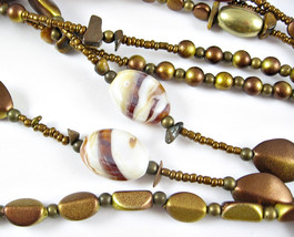 4 Strands GLASS Seedbead NECKLACE Vintage Coppertone Tigers Eye Stone Beaded 34&quot; - £15.63 GBP