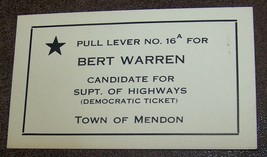 c1930 BERT WARREN SUPERVISOR HIGHWAYS CANDIATE MENDON NY DEMOCRAT TICKET... - $6.92
