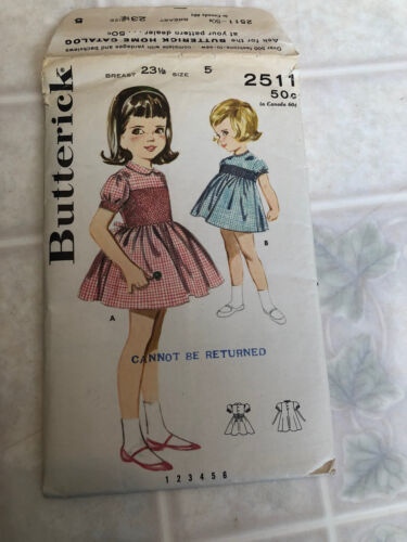 Primary image for Childs/Girls Butterick 2511 Pattern SMOCKED Short Sleeve DRESS SIZE 5 Vintage 