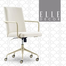 High Back Adjustable Computer Chair By Elle Decor In Cream Velvet, And Wheels. - £169.40 GBP