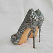 Sparkly Silver Women Sexy Stilettos Pumps Pointed Toe Slip on Extremely High Hee - £59.35 GBP