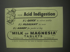 1953 Phillips Milk of Magnesia Ad - For acid indigestion - £14.74 GBP