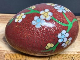 Vintage Decorative Maroon Floral Cloisonné Enamel Gold Egg Flowers - $6.71