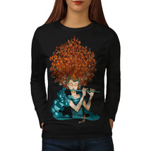 Wellcoda Curly Hair Girl Fashion Womens Long Sleeve T-shirt, Music Casual Design - £19.38 GBP