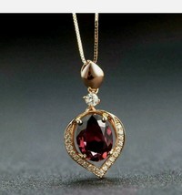 2Ct Oval Cut Red Garnet Dangling Pendant 14K Rose Gold Finish 18&quot; Free Chain - £78.07 GBP