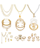 Gold Plated Jewelry Set for Women,14K Gold Plated Multi Layer Necklaces ... - €21,00 EUR
