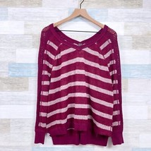 We The Free People Striped Crochet Loose Knit Sweater Red Beige Womens S... - £22.85 GBP