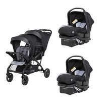 Black Baby Trend Double Sit N Stand Stroller Travel System w 2 Infant Car Seats - $688.00