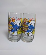 2 Vintage Smurfs Peyo Wallace Berrie &amp; Co Hardees Baker Smurf Glass 1983 - £9.46 GBP