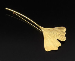 14K GOLD - Vintage Elegant Linear Textured Leaf Stem Brooch Pin - GB153 - $343.95