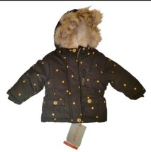 Cat &amp; Jack Girls Black Gold Stars Hooded Snow Winter Parka Lined Jacket ... - £14.93 GBP