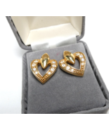 Avon Gold Tone Crystal Heart Dangle Pierced Earrings Vintage Door Knocker - €12,66 EUR