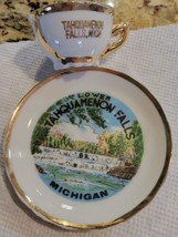 Vintage Souvenir Gold Tahquamenon Falls Michigan Tea Cup &amp; Saucer Miniat... - £12.62 GBP