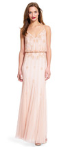 Adrianna Papell New Womens Blush Spaghetti Strap V-Neck Beaded Gown   12 - £204.96 GBP