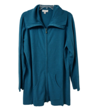 Susan Graver Style Sweater Women&#39;s 1X Teal Cardigan Duster Long Sleeve Front Zip - £18.70 GBP