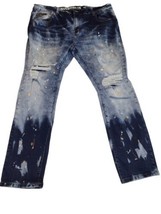 Mens Grindhouse Distressed Faded Paint Splatter Jeans Size 42x32 Stretch Blue - £22.09 GBP
