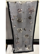 Elaine Gold Silk Gray Black White Floral 100% Silk Oblong Scarf 52&quot; x 11 - $17.58 CAD