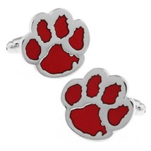 PAW PRINT CUFFLINKS Dog Tiger Bear Cub Red Enamel Vet Animal Lover w GIF... - $11.95