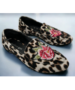madden girl women&#39;s ballet flats animal print embroidered rose rhineston... - $15.97