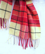 Vintage High Quality Soft Wool Scarf Salmon Pink Red Mix Plaid 28x12 ITALY - £14.83 GBP