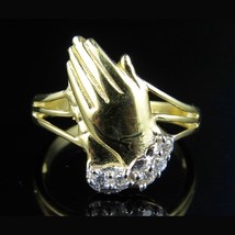 D/FL Brilliant Moissanite 14K Yellow Gold Plated Praying Hands Men&#39;s Ring - $128.40