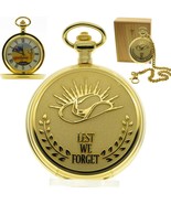 LEST WE FORGET Memorial Gold Pocket Watch 53 MM Men Gift Set with Fob Chain - $68.37 CAD
