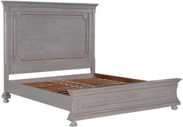 KING BED EDWARD OLD WORLD PEWTER GRAY GOLD ACCENTS DISTRESSED WOOD BUN FEET - £3,487.75 GBP