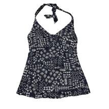 Kona Sol Tankini Swim Top Womens Medium Halter Style Navy White Geometri... - $146.81 MXN