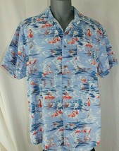 Hawaiian Flamingo Short Sleeve Button Up Aloha Shirt Island Republic Men X Large - £33.31 GBP