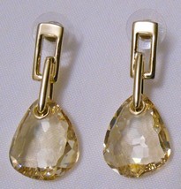Swarovski Drop Crystal Statement Earrings Pierced Gold Tone + Light Topaz - £40.05 GBP