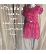 Girl&#39;s red / Navy Striped Dress/ Size L 12-14 - £7.90 GBP