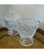 Vtg Pair Of Fenton Old Virginia Fine Cut &amp; Block Creamer Sugar Bowl Clea... - $29.19