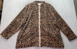 Liz Claiborne Jacket Women 3X Brown Leopard Print Velvet Long Sleeve Full Zipper - £18.13 GBP