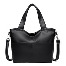 Black Wide Shoulder Bag Women&#39;s Large Soft Leather Casual Tote Bag Handb... - £59.12 GBP