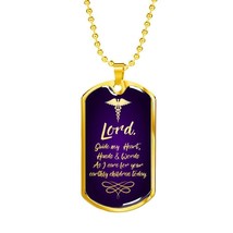 Nurses Prayer Christian Nurse Necklace Stainless Steel or 18k Gold Dog Tag W 24 - £45.74 GBP+