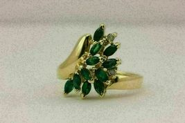 2.10Ct Marquise Cut Simulated Green Emerald Gold Plated 925 Silver - £77.04 GBP