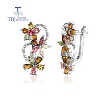 Natural Brazil tourmaline earrings 925 sterling silver fine jewelry multi-color  - £161.44 GBP