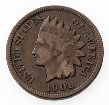 1908-S 1C Indianer Cent IN Sehr Gut + VG+ Zustand, Braune Farbe, Stark VG - £83.33 GBP