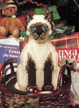 Plastic Canvas Posable Siamese Kitty Victorian Cat Tissue Cover Doorstop Pattern - $9.99