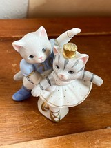 Schmid Kitty Cucumber White &amp; Gray Tabby Cat Dancing Ballerina Couple Ceramic - £12.09 GBP
