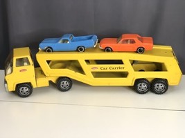 Vintage Tonka Car Carrier Auto Transporter Pressed Steel Yellow w Cars M... - $148.49