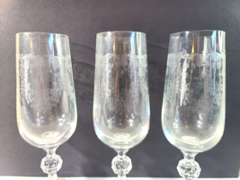 Set of 3 Vintage Etched Water Juice Cocktail Goblets Ball Stem Glasses - £8.82 GBP