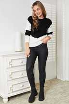 Double Take Two-Tone Black White Openwork Long Sleeve Rib-Knit Sweater - $39.00