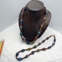 VINTAGE MILLEFIORI GLASS BEADS MURANO Style Beads NECKLACE - $63.05