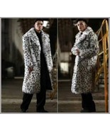 Furry Long Sleeve Wide Collar White Black Spotted Faux Leopard Long Coat... - £310.05 GBP