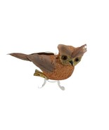 Christmas Holiday Brown Gold Feather Owl Bird Clip Ornament Small - £11.59 GBP