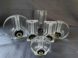 set of 6 Mid Century Walther Crystal glas Green and Red Bull&#39;s Eye Bud Vases - £149.37 GBP